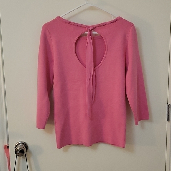 DANA BUCHMAN Pink Open Back Scarf Lace-up Neckline Sweater - Picture 2 of 12